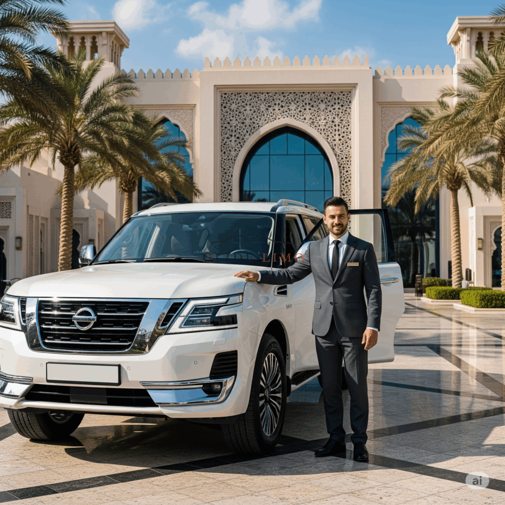 Nissan Patrol Titanium 2023 with driver in dubai by glidelimo