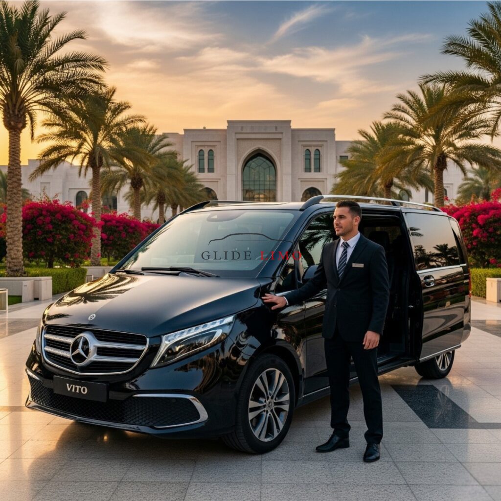 Mercedes Benz VITO 2023 with driver in dubai by glidelimo