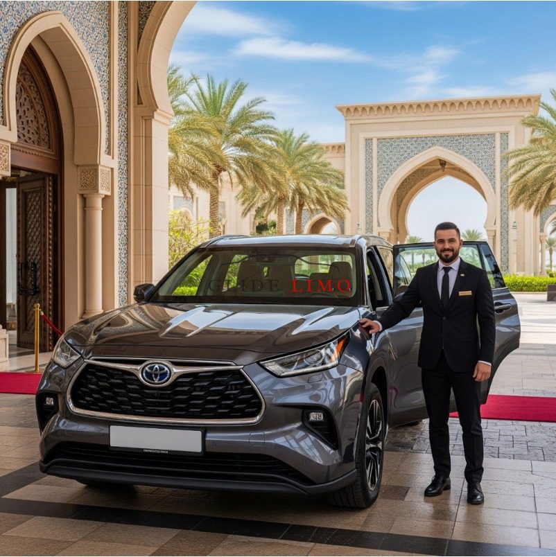 Rent a Toyota Highlander 2025 with driver in dubai by glidelimo