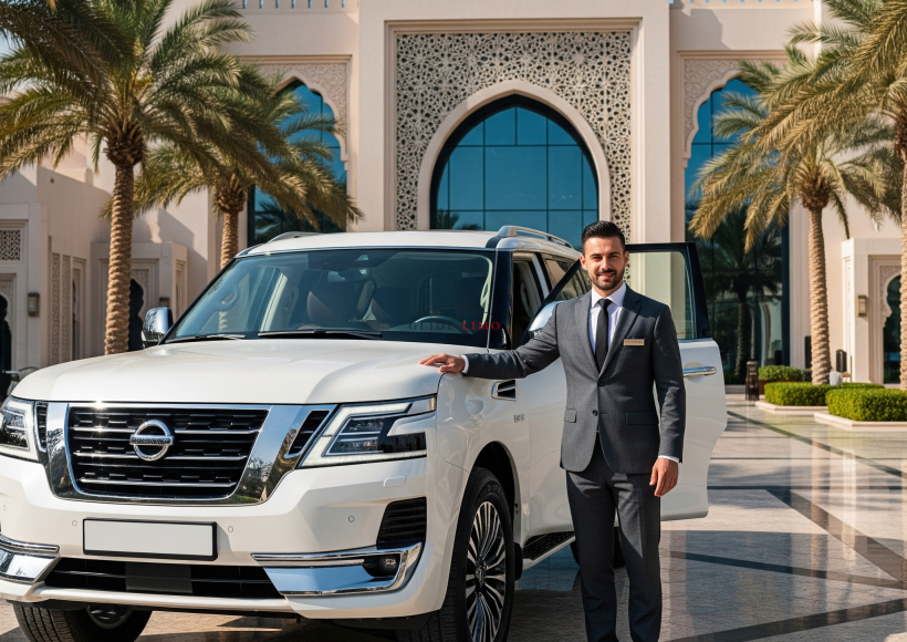 Nissan Patrol Titanium 2023 with driver in dubai by glidelimo